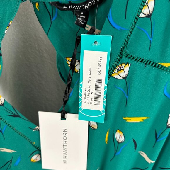 41 Hawthorn Stitch Fix Dress Womens Petite XL Green Floral Midnight Scallop NWT - Picture 4 of 8